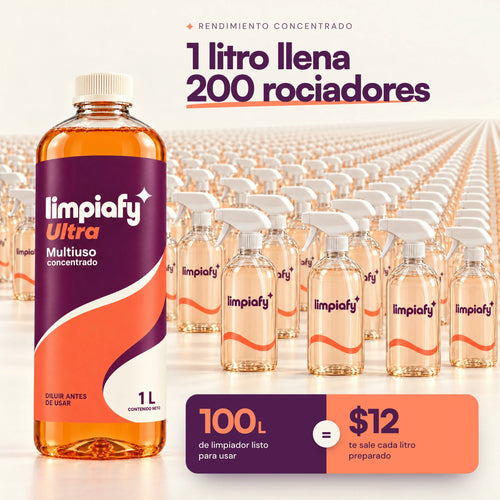 1 litro de Limpiafy Ultra llena 200 rociadores: 100 litros de limpiador